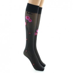 Mi-bas 30D noir Fleurs...