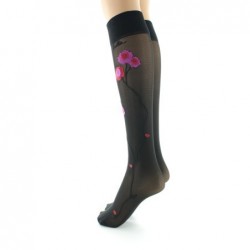 Berthe Aux Grands Pieds Mi-bas 30D noir Fleurs roses et rouges - Image 3