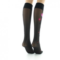 Berthe Aux Grands Pieds Mi-bas 30D noir Fleurs roses et rouges - Image 4