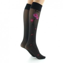 Berthe Aux Grands Pieds Mi-bas 30D noir Fleurs roses et rouges - Image 5