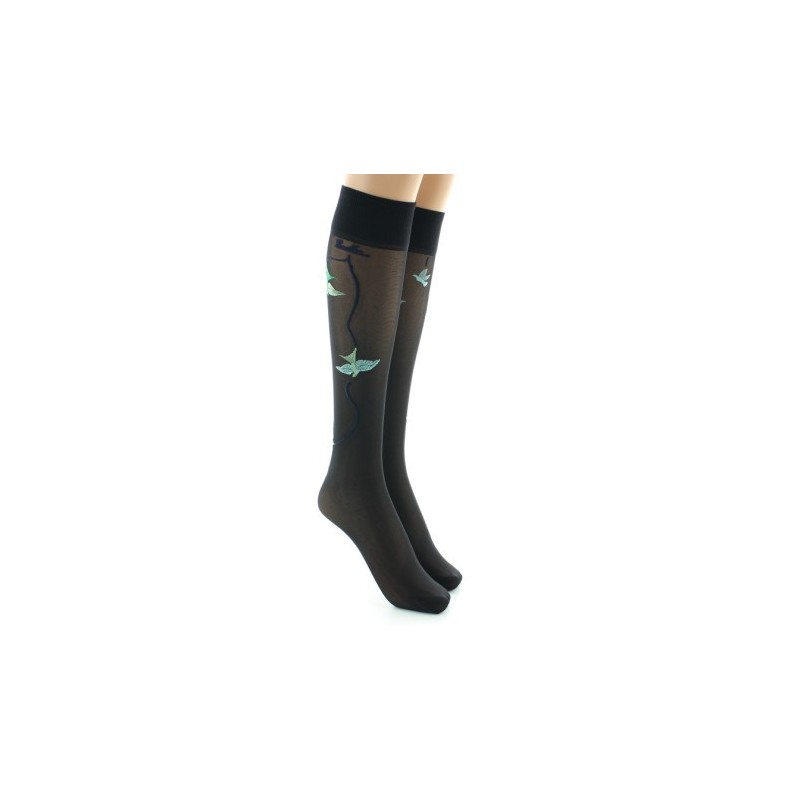 Berthe Aux Grands Pieds Mi-bas 30D noir Hirondelles vertes