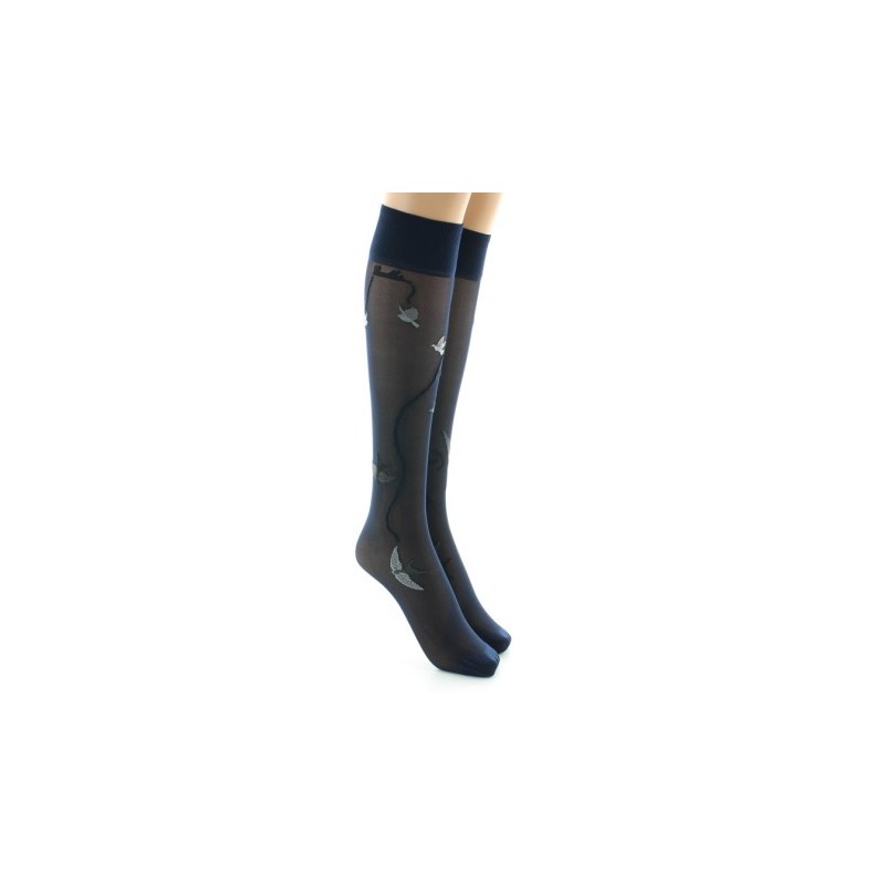 Berthe Aux Grands Pieds Mi-bas 30D marine Hirondelles grises