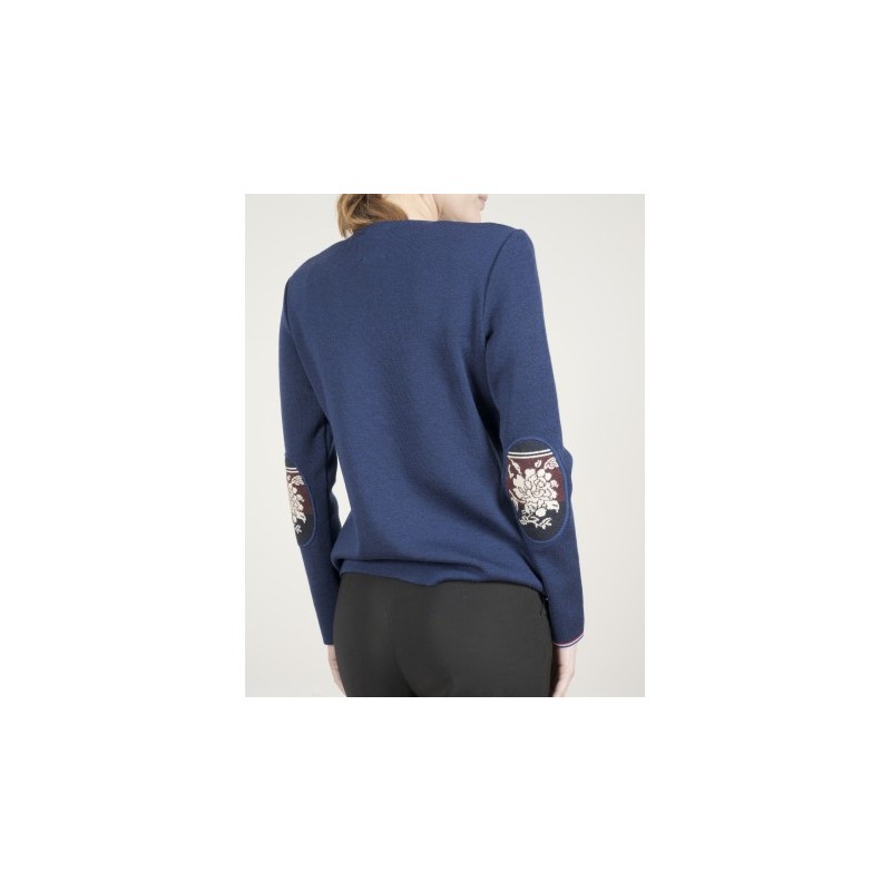 Berthe Aux Grands Pieds Pull col V femme mérinos bleu royal kimono