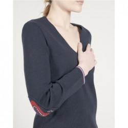 Berthe Aux Grands Pieds Pull col V femme mérinos bleu marine cœur - Image 2