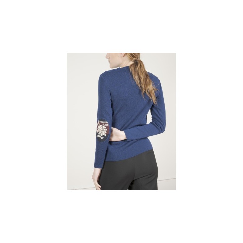 Berthe Aux Grands Pieds Pull marin femme mérinos bleu royal kimono