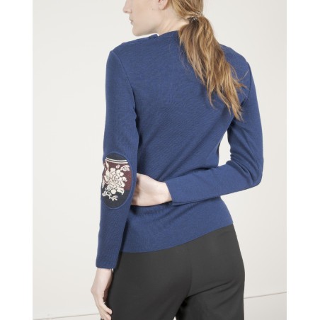 Berthe Aux Grands Pieds Pull marin femme mérinos bleu royal kimono