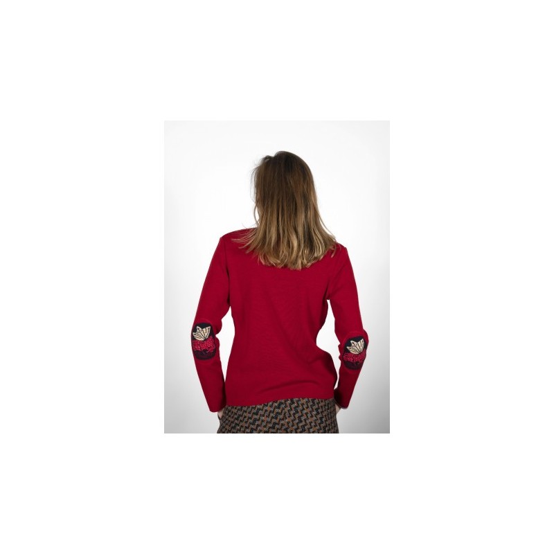 Berthe Aux Grands Pieds Pull Col V Femme Papillons rouge