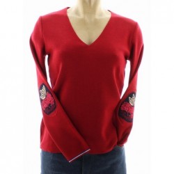 Berthe Aux Grands Pieds Pull Col V Femme Papillons rouge - Image 2