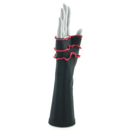 Berthe Aux Grands Pieds Mitaines en soie noire à surjets rouges