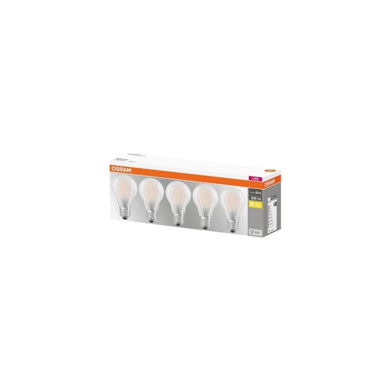 OSRAM Ampoule Led dépolie 7 W E27 chaud - Lot de 5