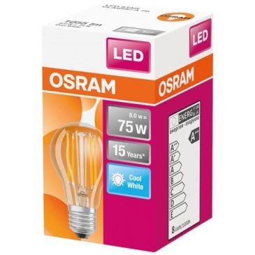 OSRAM Ampoule led standard claire filament 8W75 E27 froid