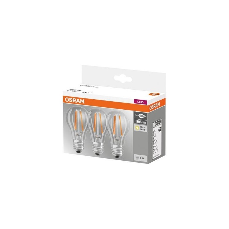 OSRAM Led standard 7W E27 x 3 blanc chaud - boîte