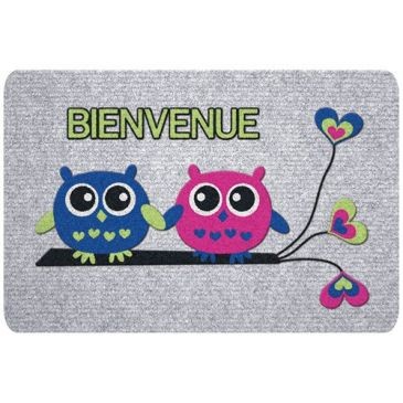 IDMAT Tapis greyflock chouettes bienvenue 40x60cm