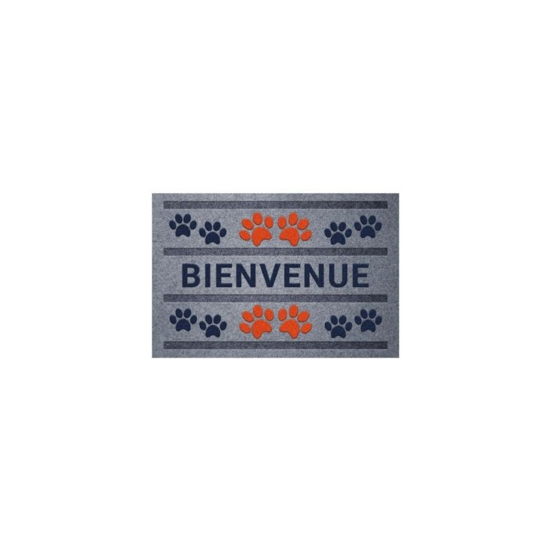 IDMAT Tapis flocke estampes bienvenue patteS rouge bleu 40x60cm