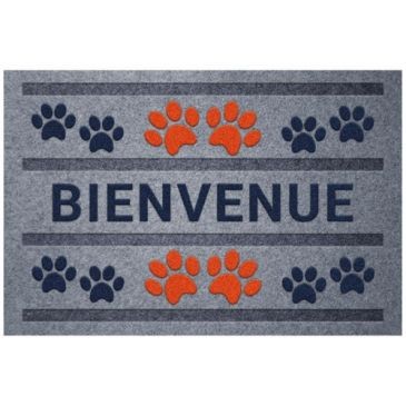 IDMAT Tapis flocke estampes bienvenue patteS rouge bleu 40x60cm