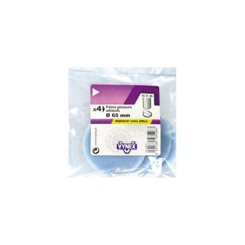 Vynex Patin glisseur ptfe gris adhésif d.65mm blister de 4