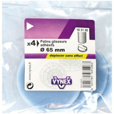 Vynex Patin glisseur ptfe gris adhésif d.65mm blister de 4