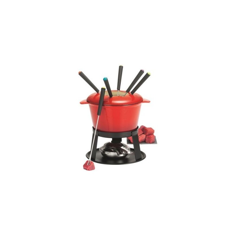 Table et cook Service à fondue bourguignonne rouge