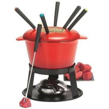 Table et cook Service à fondue bourguignonne rouge