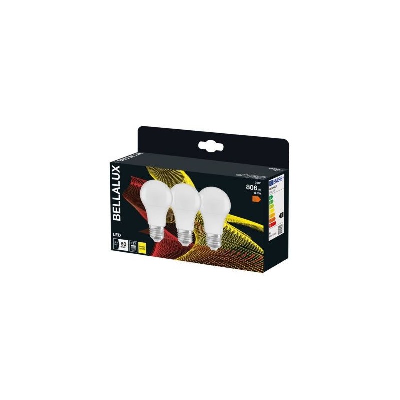 Bellalux Bellalux led radiat.dépoli std e27 8.5w chaud 806lm bte x3