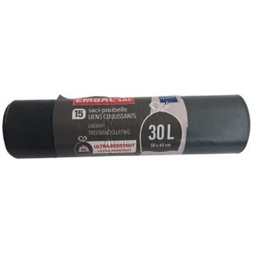 Embal sac Sac poubelle ultra résistant lien coulissant 30L x 15 sacs.