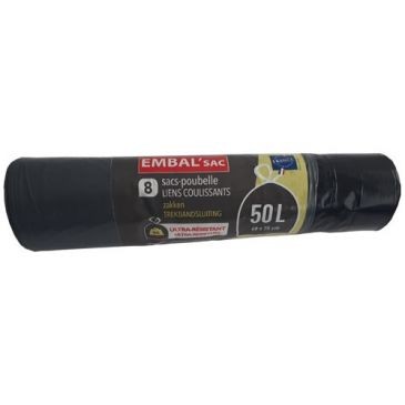 Embal sac Sac poubelle ultra résistant lien coulissant 50L x 8 sacs