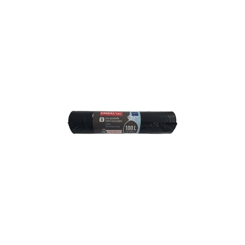 Embal sac Sac poubelle ultra résistant lien coulissant 100L x 8 sacs
