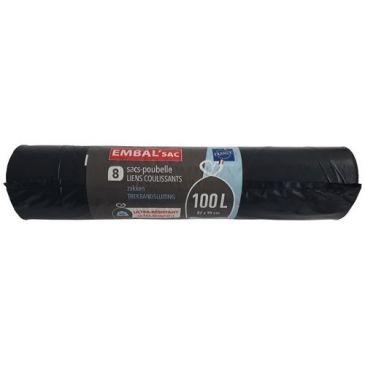 Embal sac Sac poubelle ultra résistant lien coulissant 100L x 8 sacs