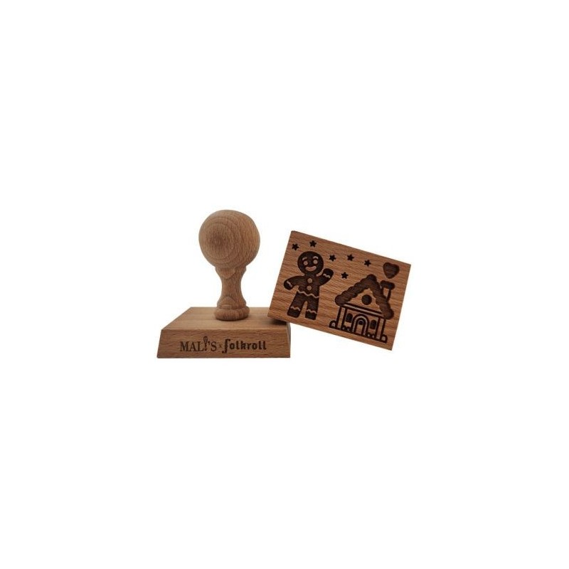 Patisse Tampon en bois rectangle - Motif Bonhomme & Maison Pain d'épices