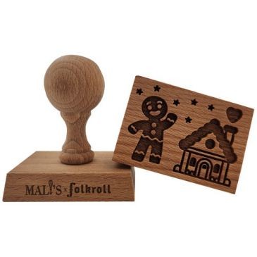 Patisse Tampon en bois rectangle - Motif Bonhomme & Maison Pain d'épices