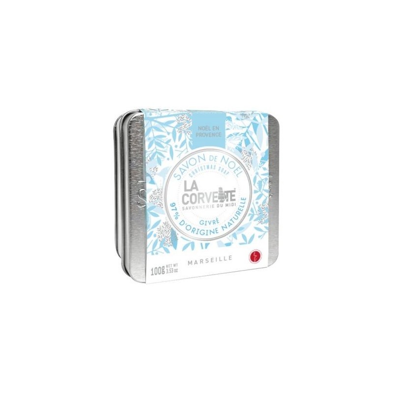 LA CORVETTE Savon de noël givre avec boite métal 100g.