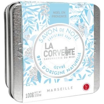 LA CORVETTE Savon de noël givre avec boite métal 100g.