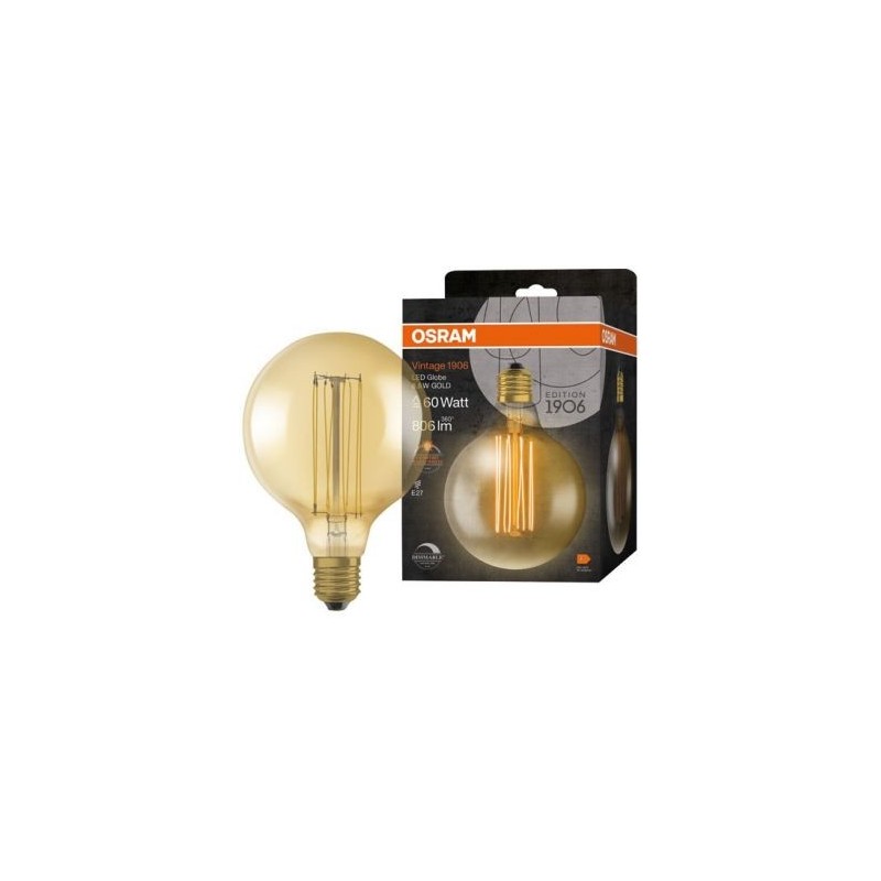 OSRAM 1906 globe 125mm clair fil fin or 8.8w e27 chaud