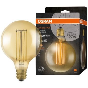 OSRAM 1906 globe 125mm clair fil fin or 8.8w e27 chaud