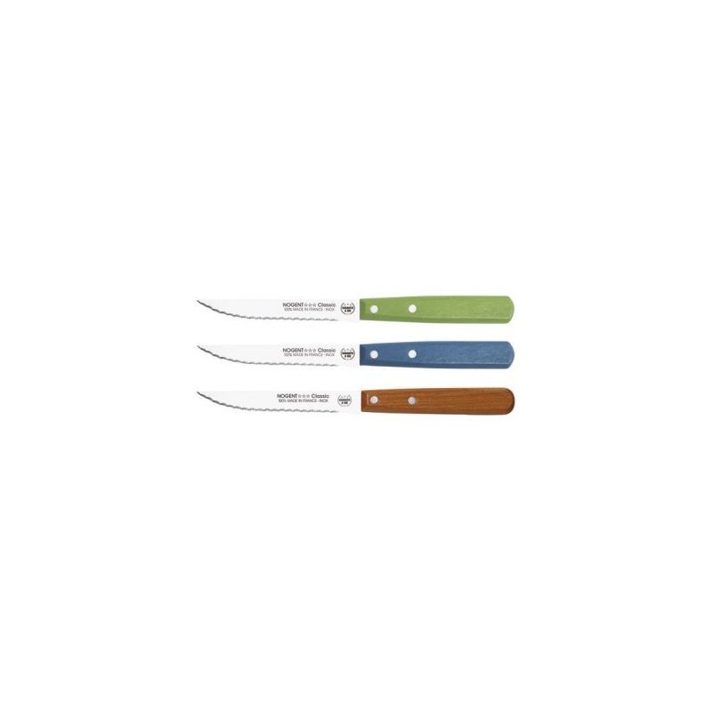 Nogent Boîte 20 couteaux à steak 11 cm Vert / Bleu / Cerisier - Classic Bois