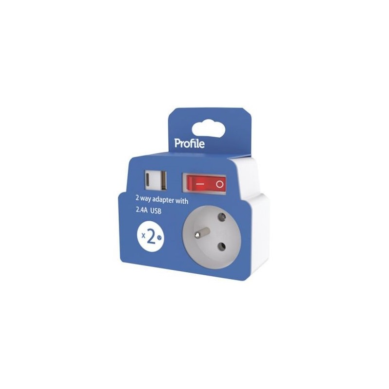 Profile Prise domino 2 x 16A USB A-C blanc + interrupteur
