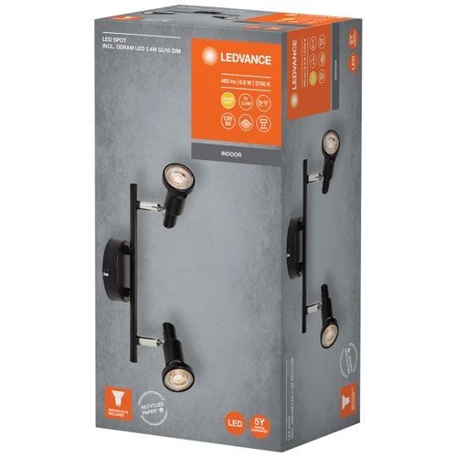 LEDVANCE Spot LED GU10 2x3 W chaud noir inclinable