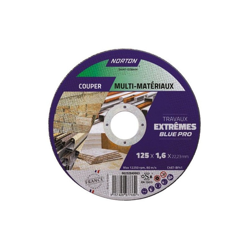 Norton Disque tronçonner plat fin extrême tous matér. 125x1.6x22.2