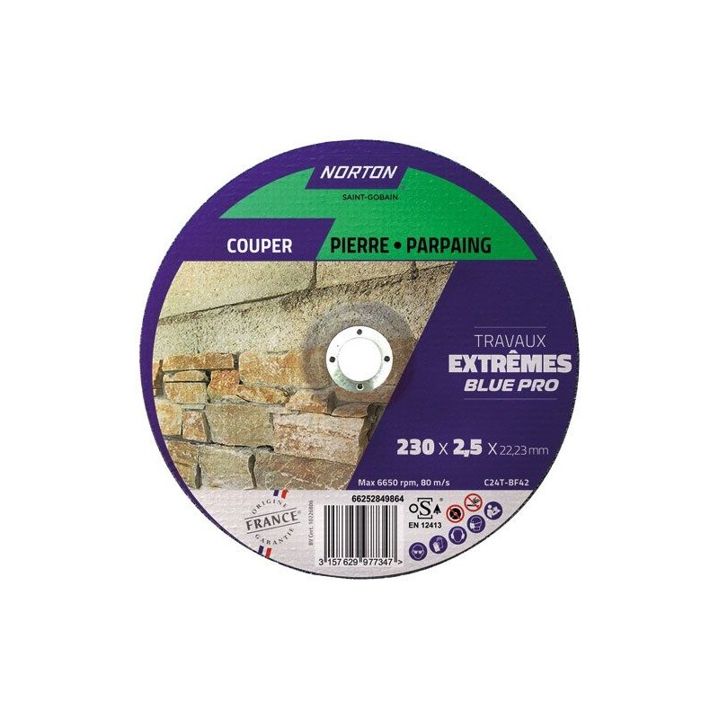 Norton Disque à tronçonner moyeu déporté extr. matériaux 230x2.5x22