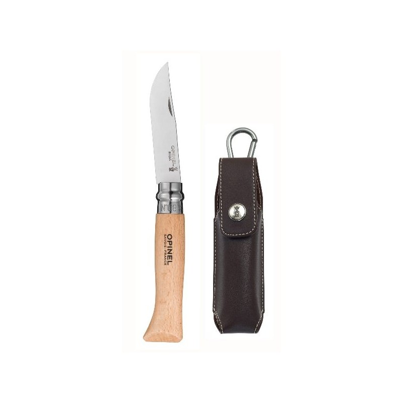 Opinel Couteau de poche fermant Hêtre Naturel - Tradition N°8 Inox + Etui Alpine