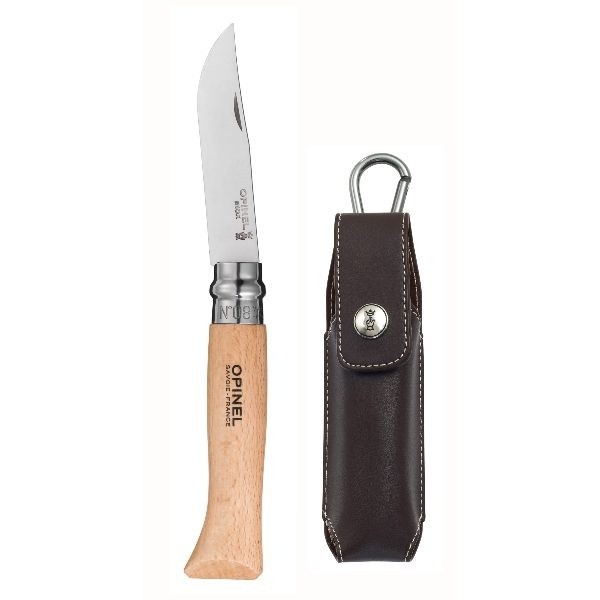 Opinel Couteau de poche fermant Hêtre Naturel - Tradition N°8 Inox + Etui Alpine
