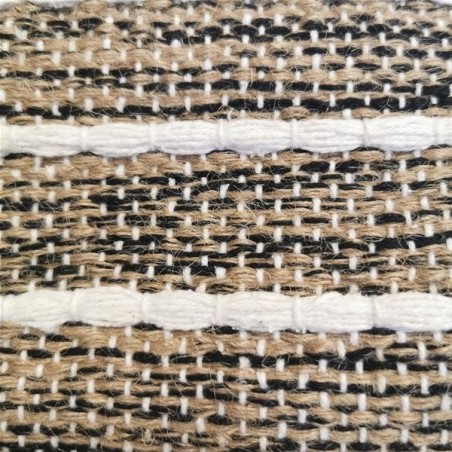 Tapis rectangulaire éthnique en jute et coton effet rayé Noir beige écru 60