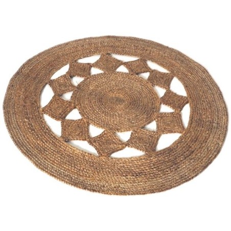 Tapis rond bohème ajouré en jute Naturel 80 cm