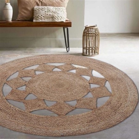 Tapis rond bohème ajouré en jute Naturel 80 cm