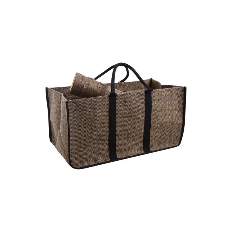 Aubry Gaspard Sac à bûches 65cm en jute motif chevrons