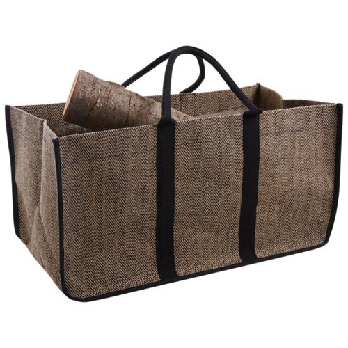 Aubry Gaspard Sac à bûches 65cm en jute motif chevrons