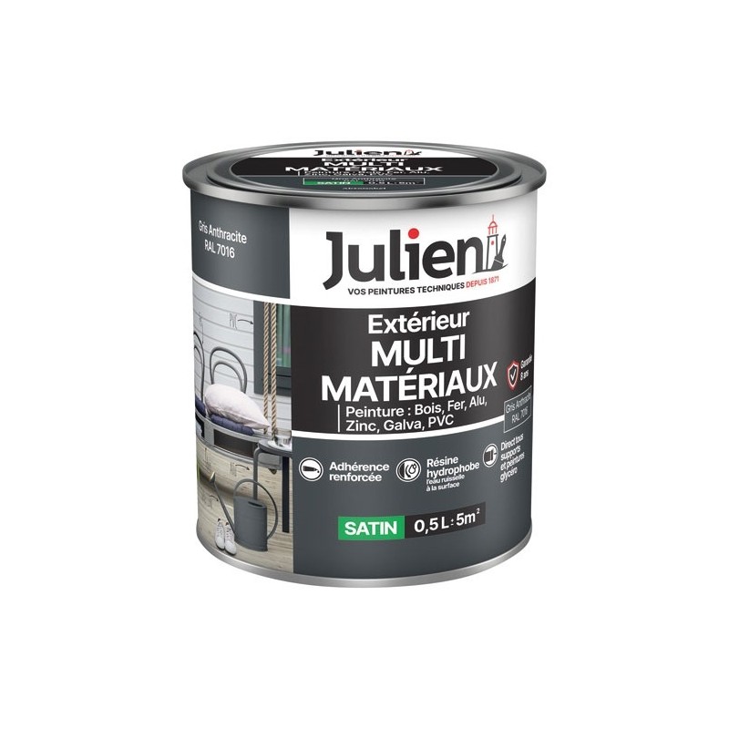 Julien Peinture 0,5 L Extérieur Multi-matériaux - Gris Anthracite RAL701