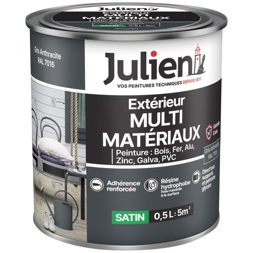 Julien Peinture 0,5 L Extérieur Multi-matériaux - Gris Anthracite RAL701