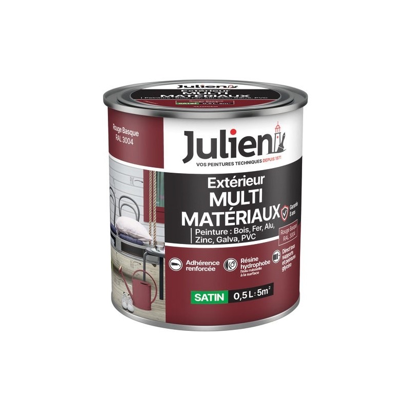 Julien Peinture 0,5 L Extérieur Multi-matériaux - Rouge Basque RAL3004