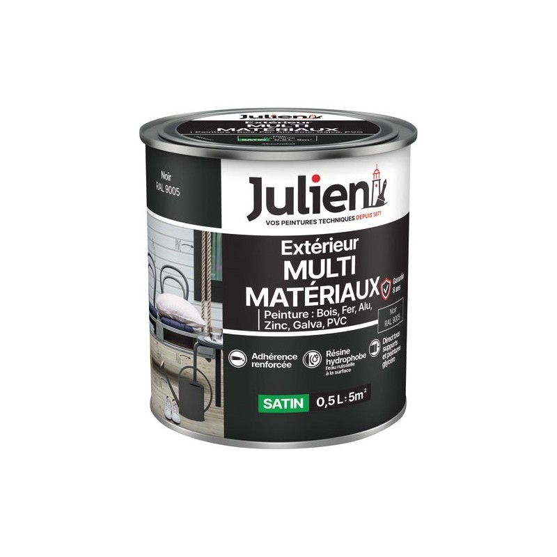 Julien Peinture 0,5 L Extérieur Multi-matériaux - Noir RAL9005